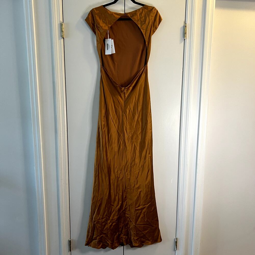 Reformation Niamh Silk Dress Copper Gold Size 8 100% silk open back sleeveless - Picture 6 of 9